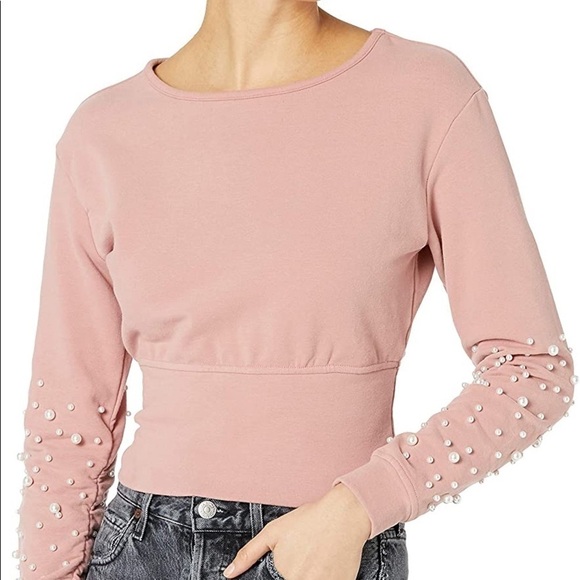 Kendall + Kylie Pearl Sleeve crop Swtshirt - S - Picture 1 of 6